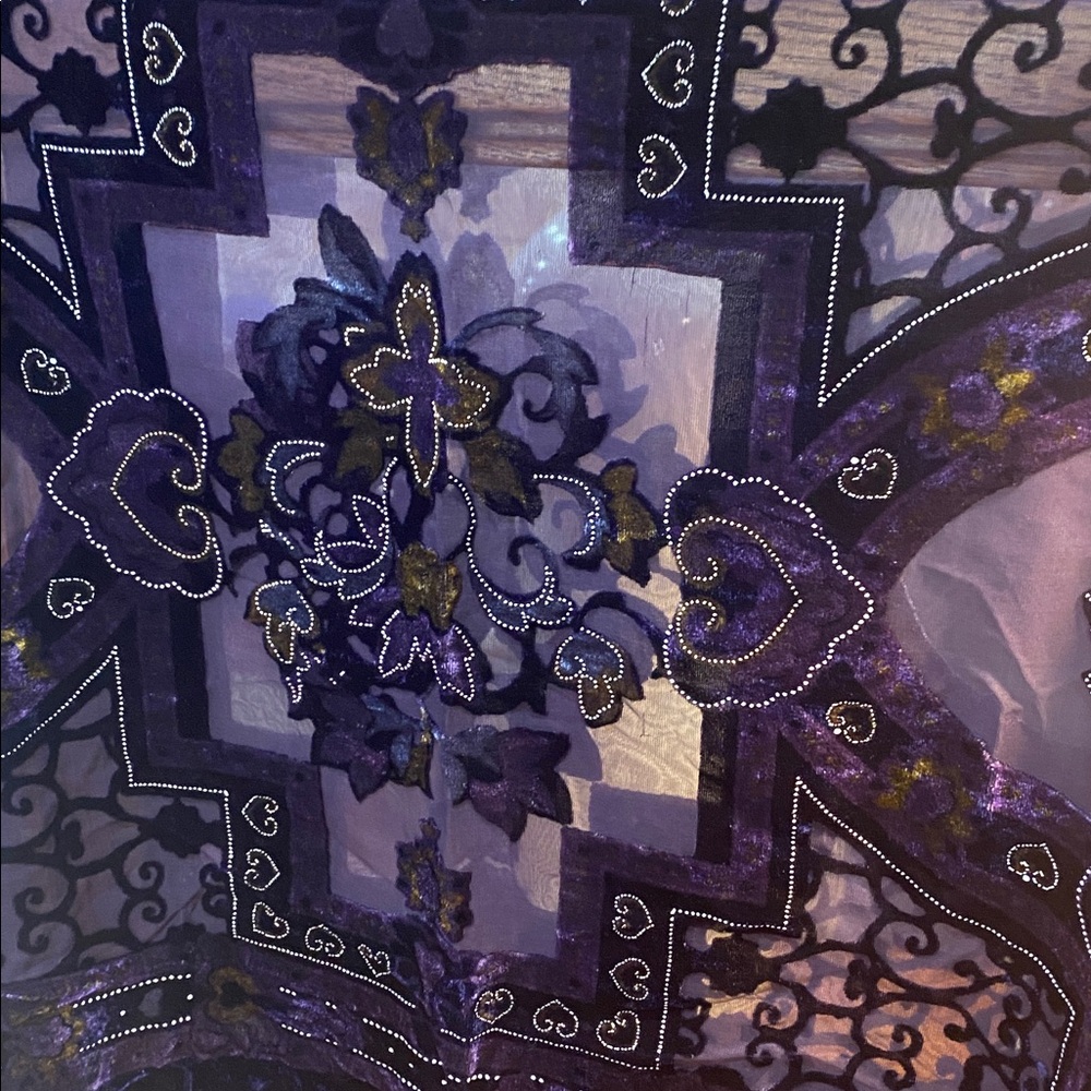 Purple Velvet Embroidered Headscarf 69 x 20 inch - Picture 6 of 7